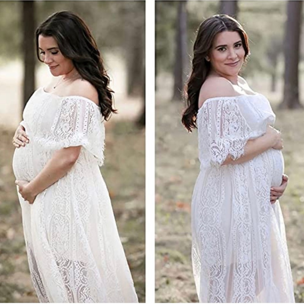 White lace off the shoulder maxi dress XL